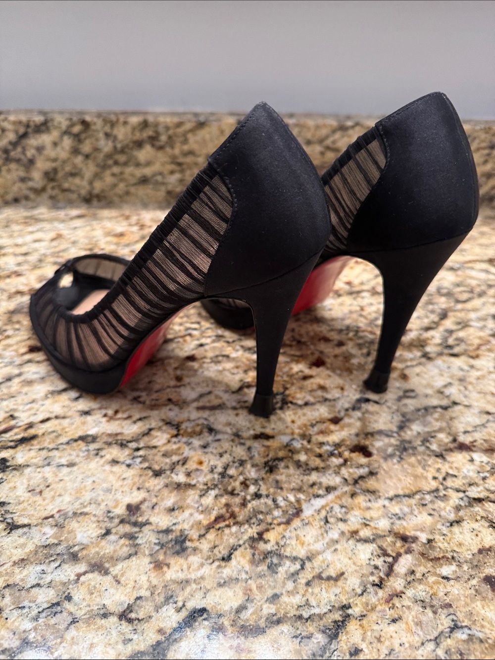 Christian Louboutin Black Mesh Pumps with Signature Red Sole